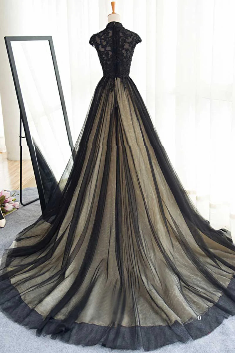 tulle lace long prom dress