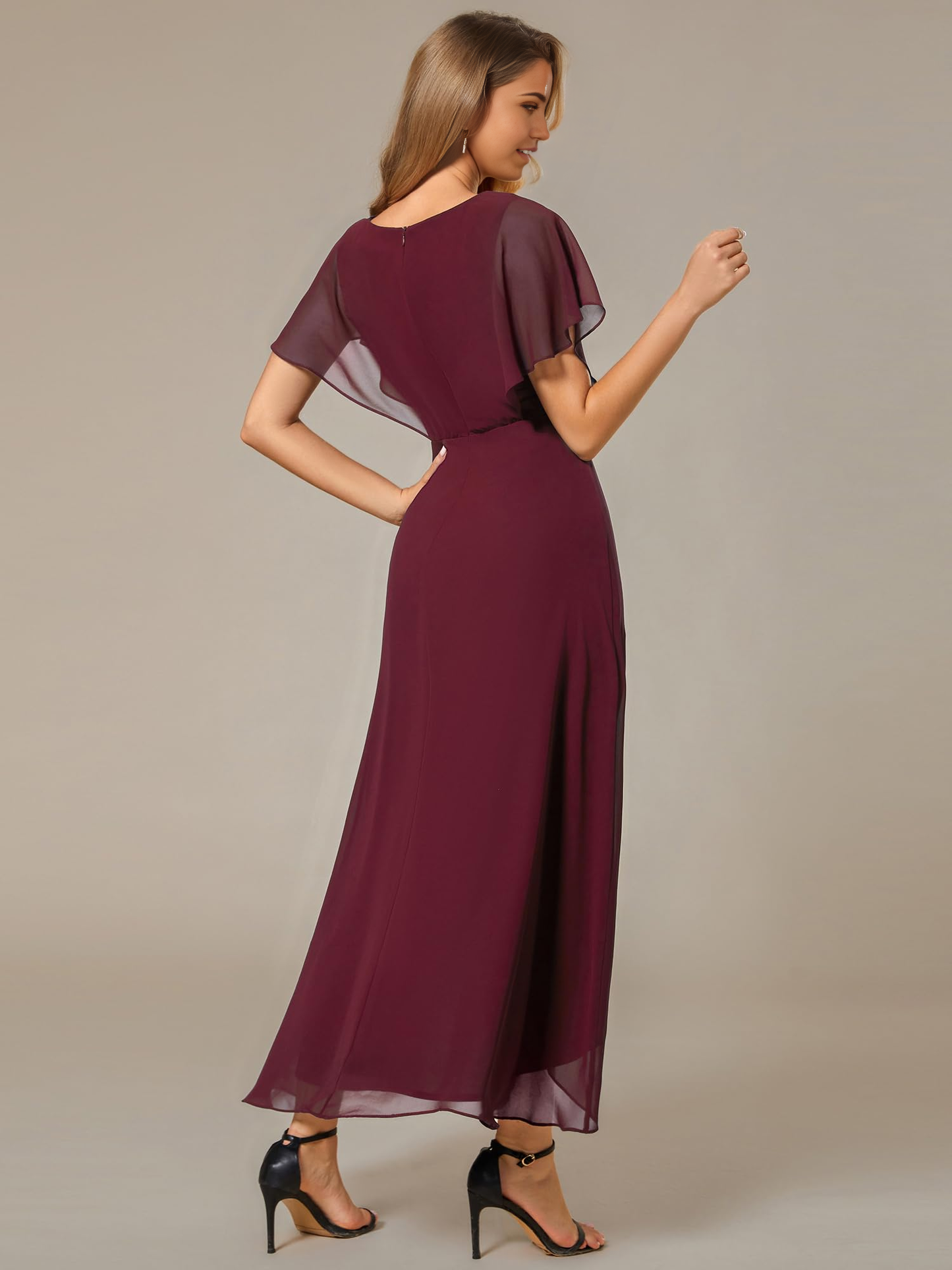 A Line V Neck Applique Tea Length evening gown formal dress Prom Dresses