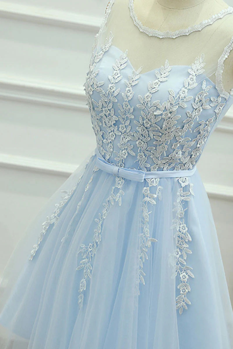 round neck lace tulle prom dress
