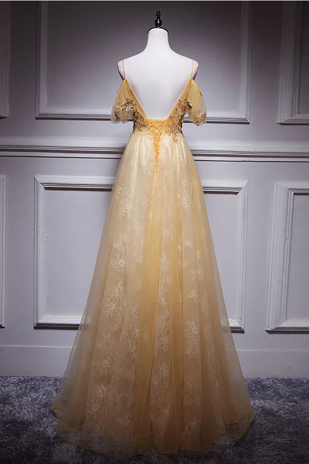 Tulle lace long prom dress