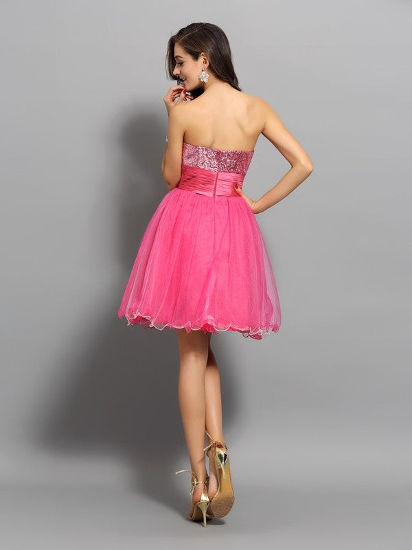 A-Line/Princess Sweetheart Ruffles Sleeveless Short Net Cocktail Dresses