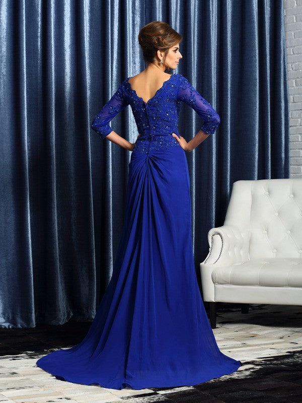 Vestidos largos de gasa para madre de la novia, corte A/princesa, escote en V, apliques, mangas 3/4