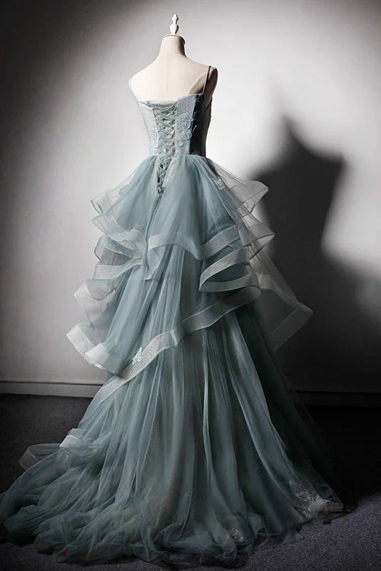 Tulle lace long prom dress