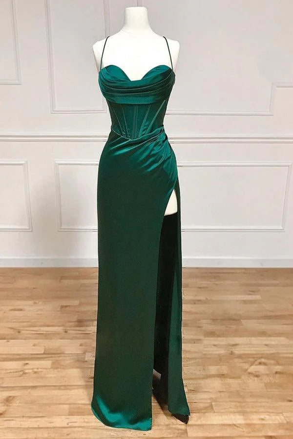 Sheath Straps Split Prom Dresses