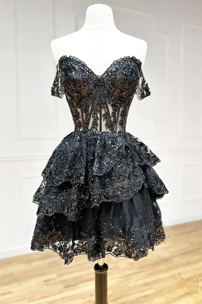 A-Line Sweetheart Tiered Homecoming Dress