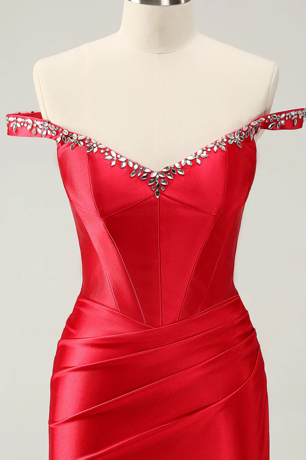 Glitter Beaded Off the Shoulder Satin Tight Homecoming Dress