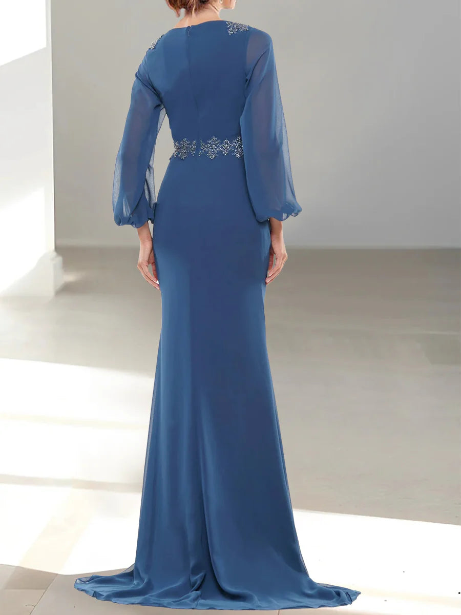 A-Line V-Neck Long Sleeves Mother Of The Bride Dresses