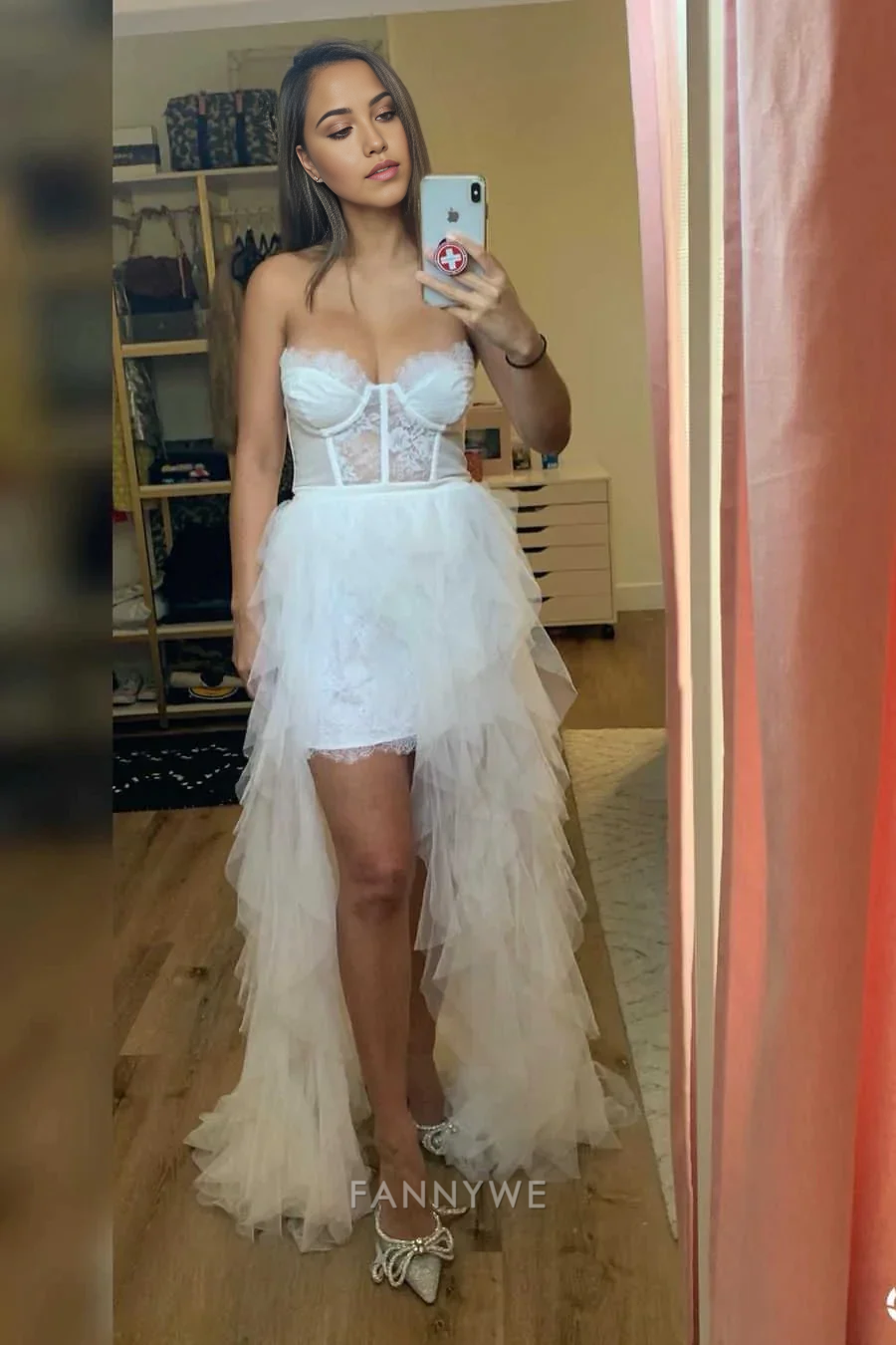 Vestido formal de corte A con escote en forma de corazón, alto y bajo, en color rojo óxido, para dama de honor, de noche y fiesta.