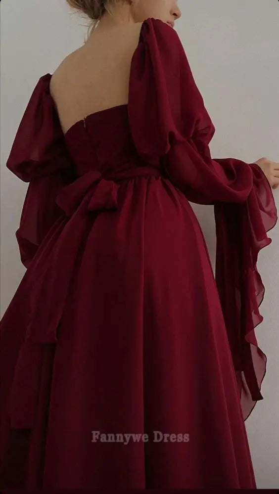 A-Linie Vintage Romantisch Burgund Schöne Abendkleider Brautjungfernkleider Abendkleid Ballkleid