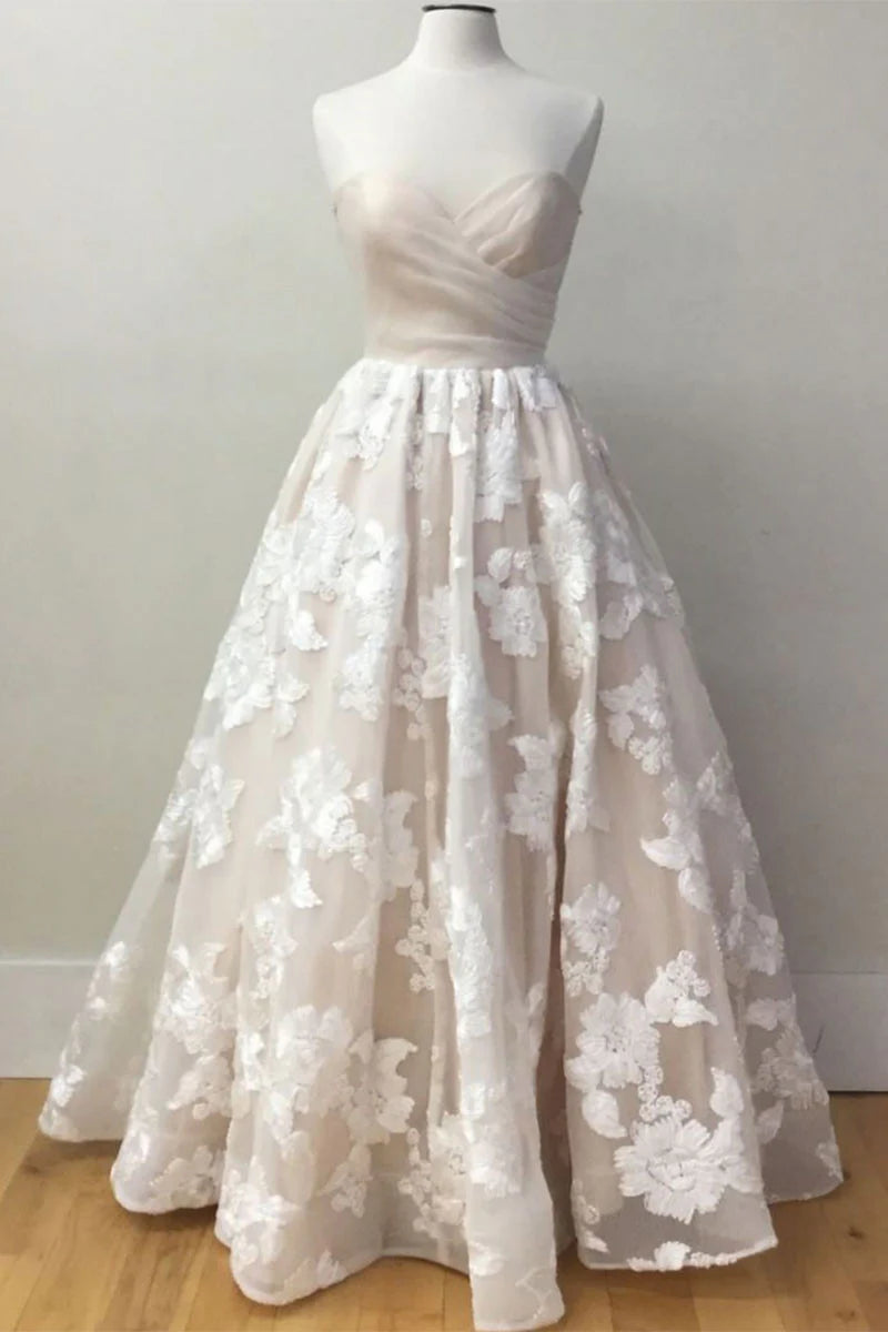 sweetheart lace tulle long prom dress