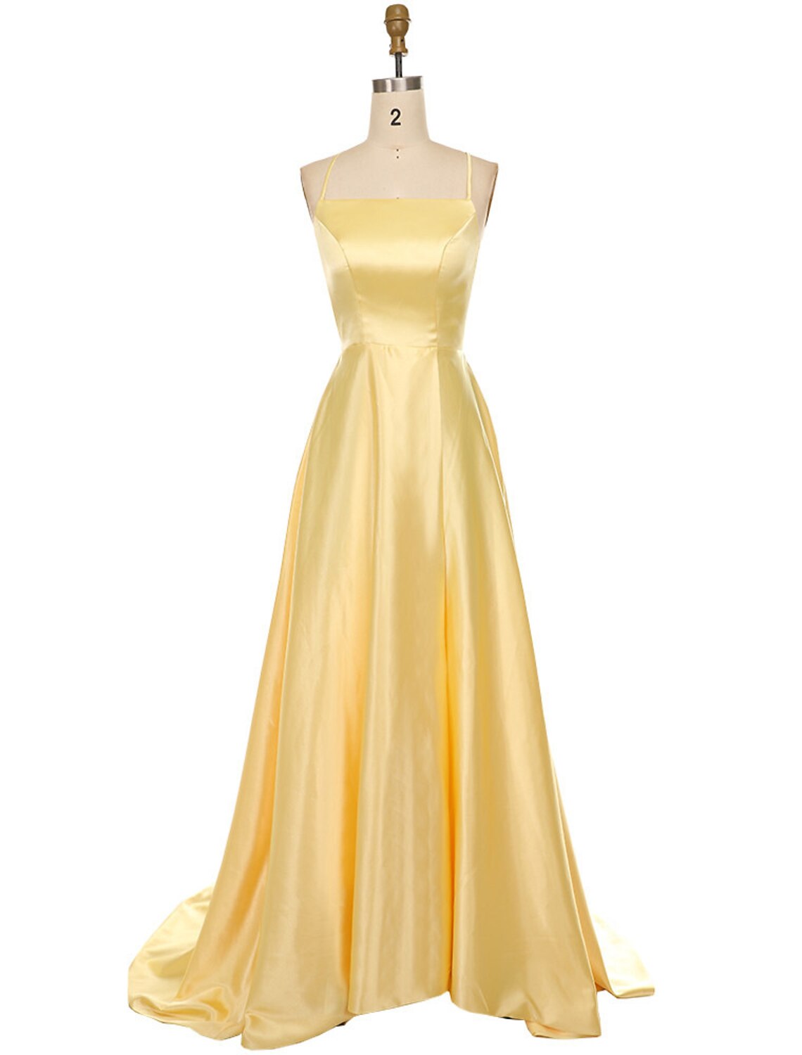 A-Linie Ballkleider Minimalistisches Kleid Partykleidung Sweep/Pinselzug Ärmellos Spaghettiträger Satin mit Falten Schlitz
