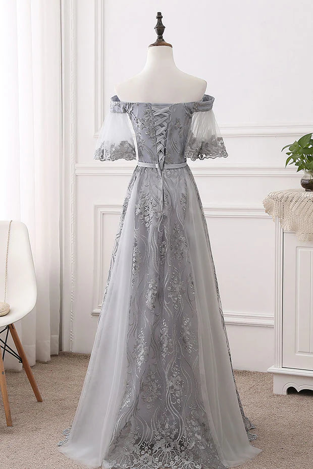 Tulle lace long prom dress