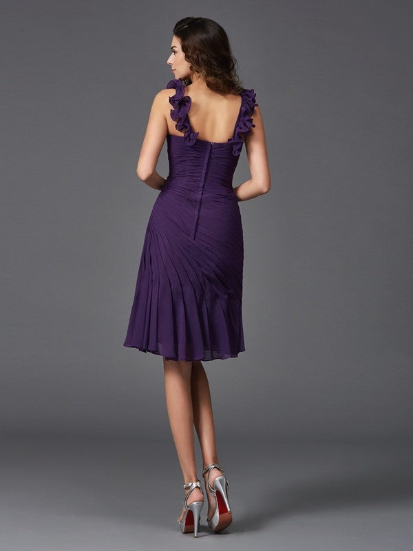 Sheath/Column Straps Ruched Sleeveless Short Chiffon Cocktail Dresses