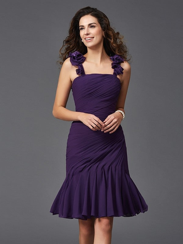 Sheath/Column Straps Ruched Sleeveless Short Chiffon Cocktail Dresses