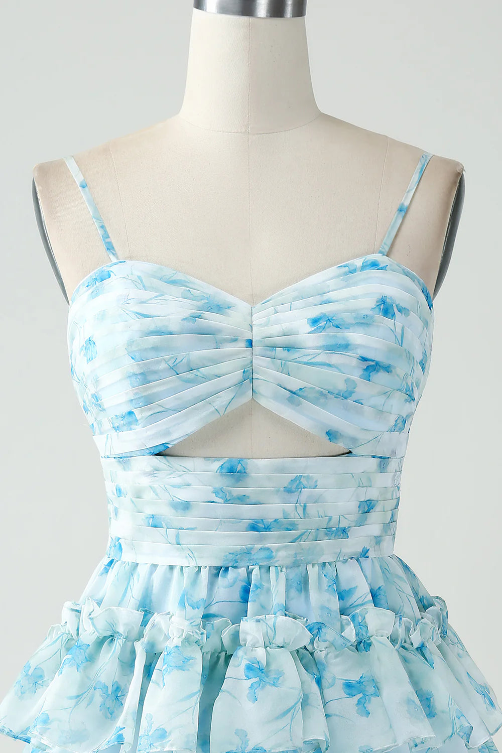 A-Line Spaghetti Straps Tiered Floral Short Homecoming Dress