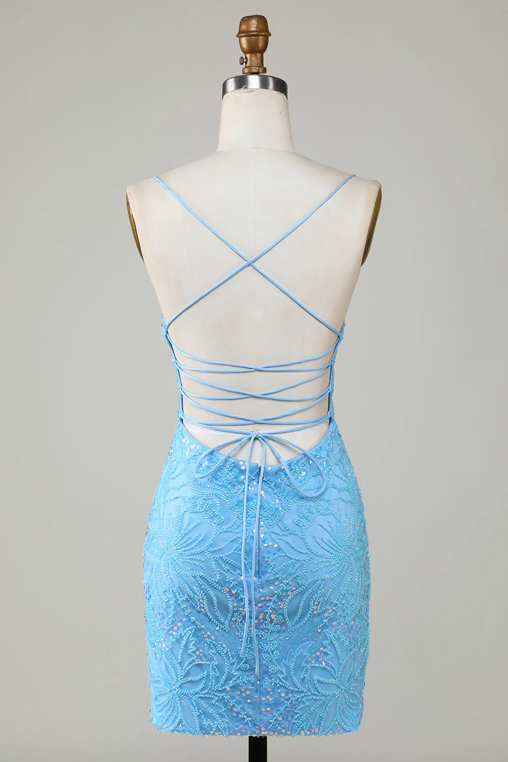 Sparkly Beaded Tight Short Homecoming Dress with Lace Up Back