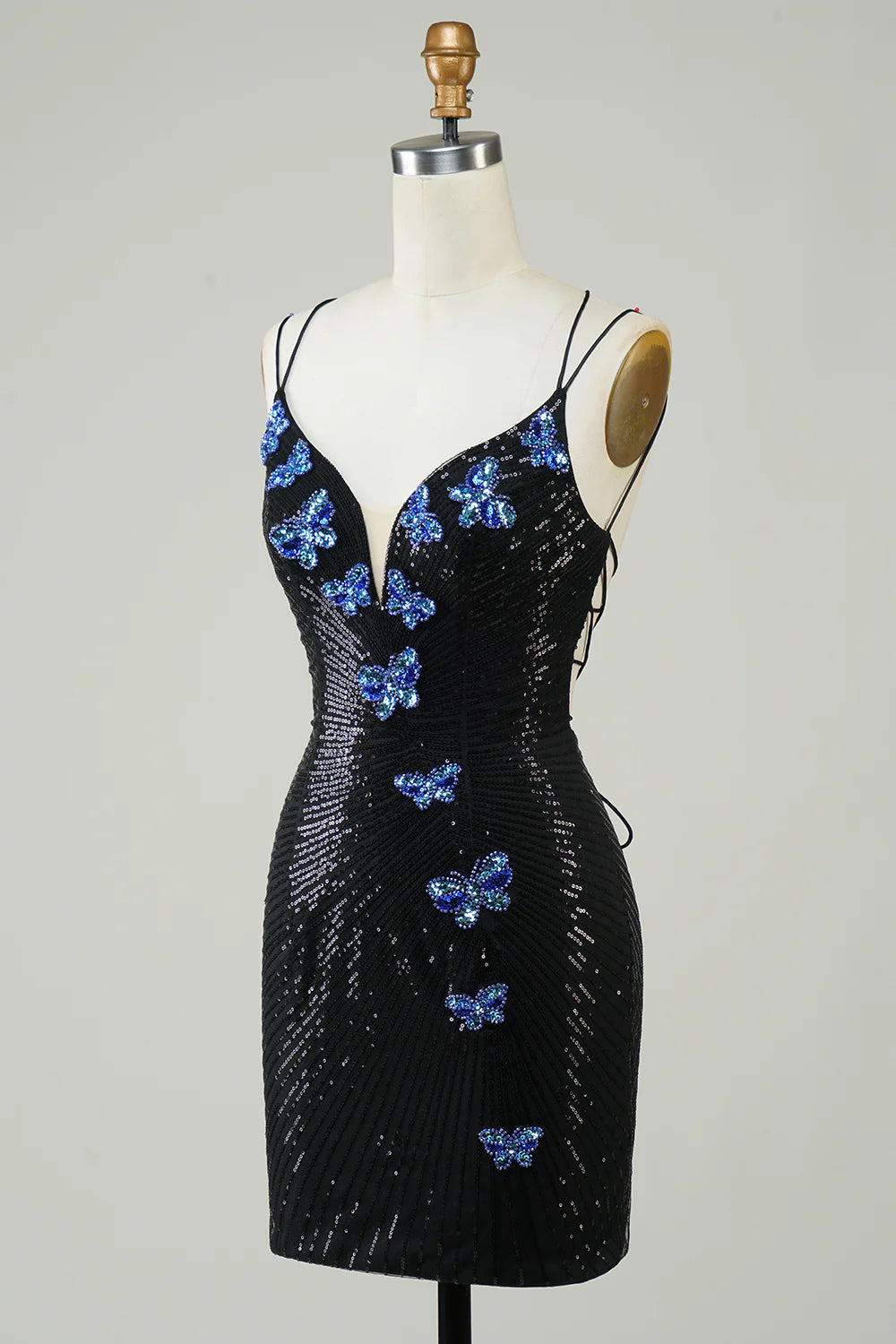 Glitter Tight Homecoming Dress with Sequins Butterflies