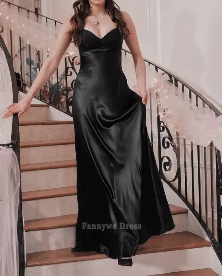 A-Linie Schlicht Vintage Königsblau Satin Lange Abendkleider Brautjungfernkleider Abendkleid Ballkleid