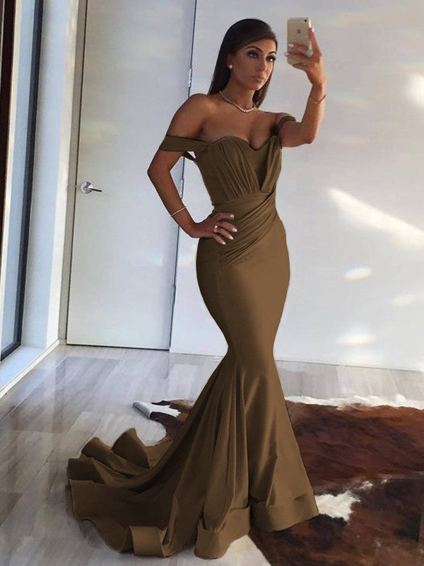 Mermaid Sleeveless Off-the-Shoulder Sweep/Brush Train With Ruffles Spandex Dresses