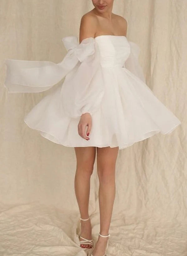 A-Line Long Sleeves Short Wedding Dresses