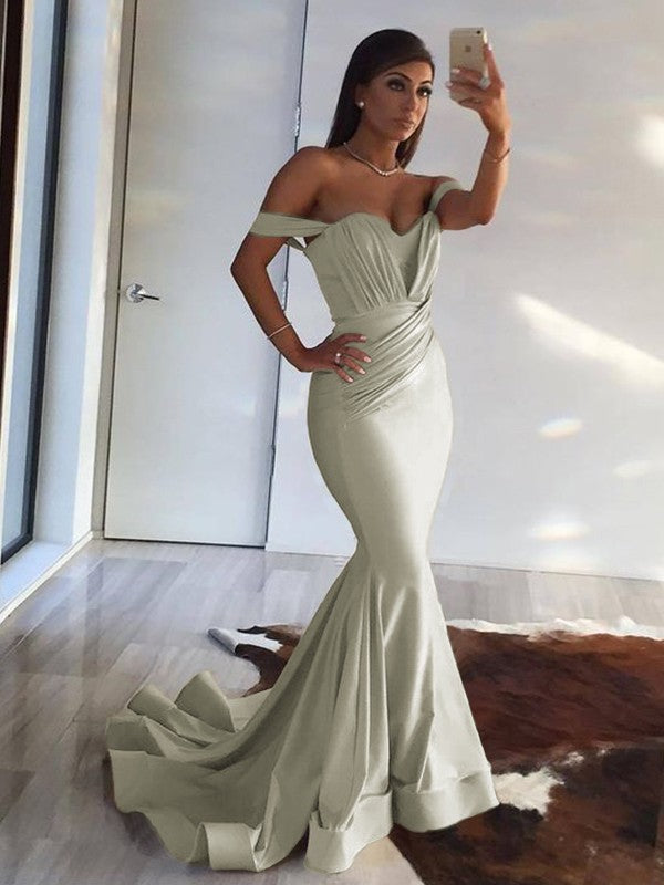 Mermaid Sleeveless Off-the-Shoulder Sweep/Brush Train With Ruffles Spandex Dresses