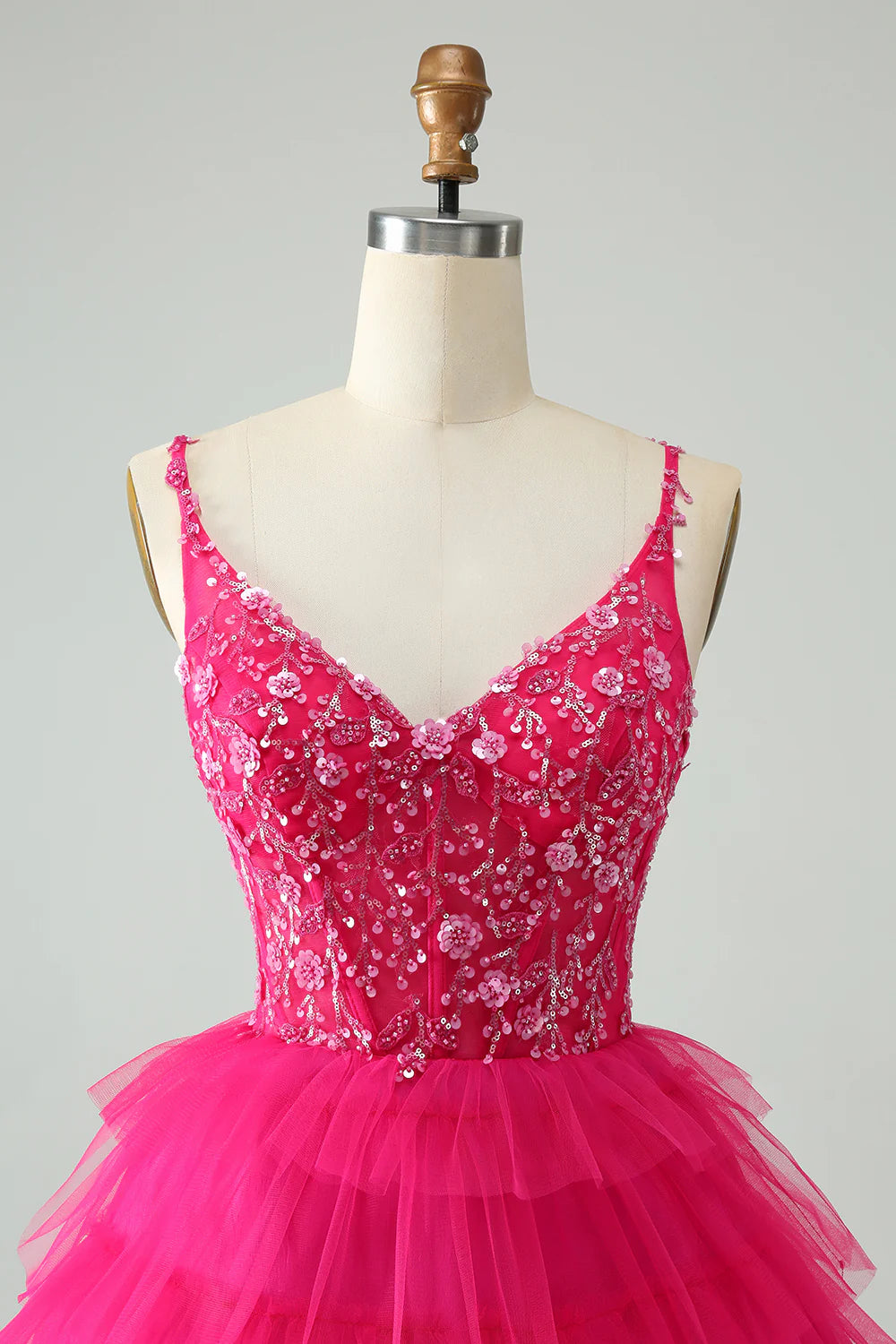 A Line Spaghetti Straps Tulle Tiered Short Homecoming Dress