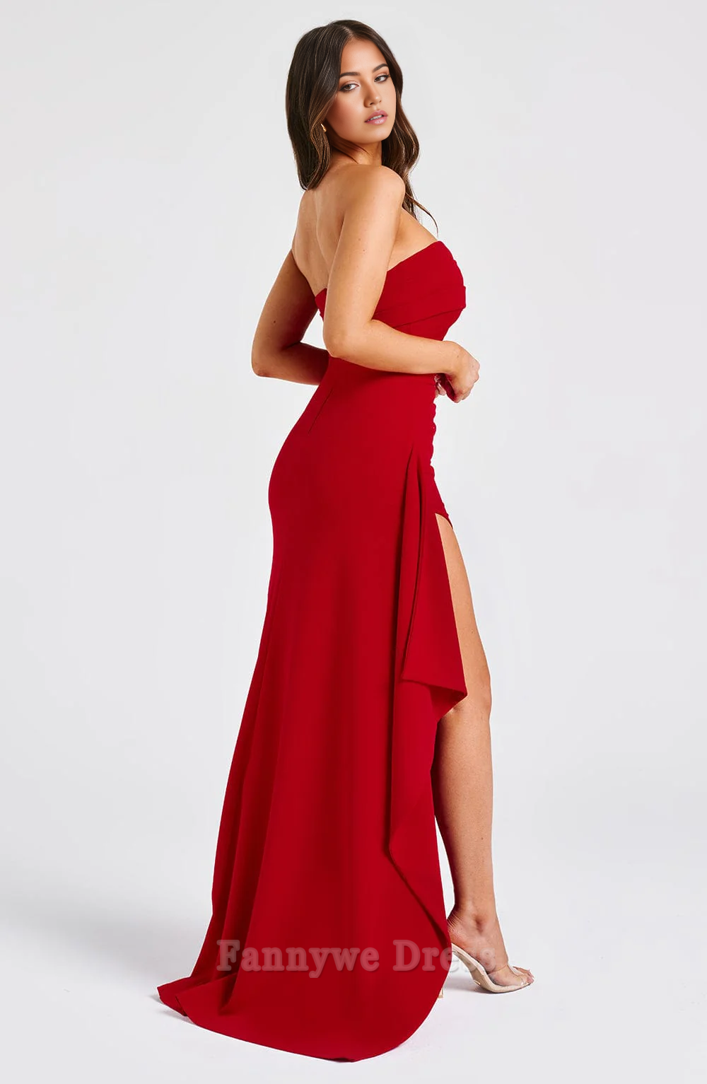 Vestidos formales sexys sin tirantes de sirena, vestidos de dama de honor, vestido de noche, vestido de fiesta con abertura