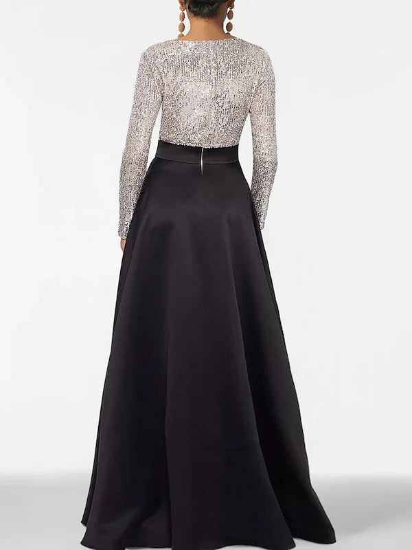 A-Line V-Neck Long Sleeves Floor-Length Mother Of The Bride Dresses