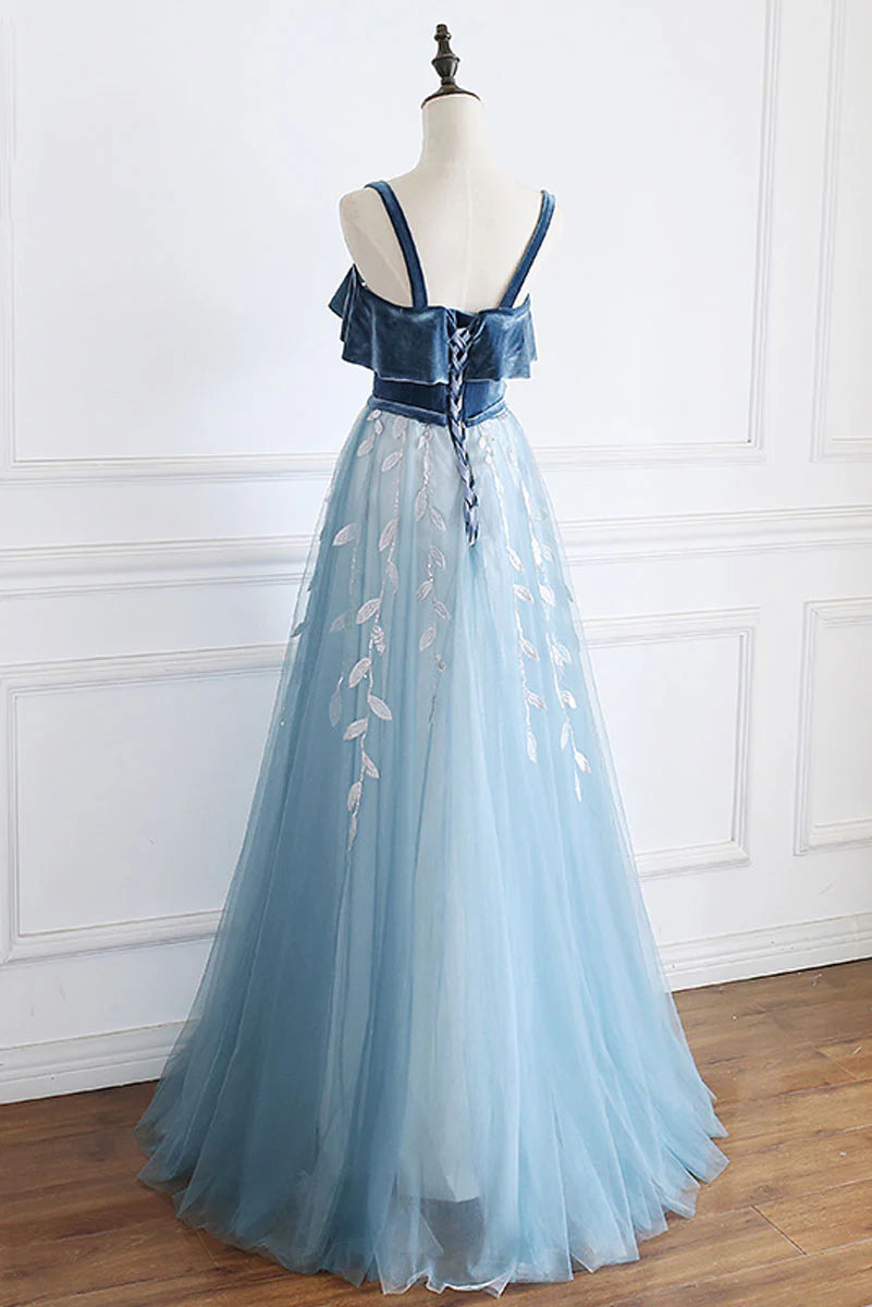 Tulle lace long prom dress