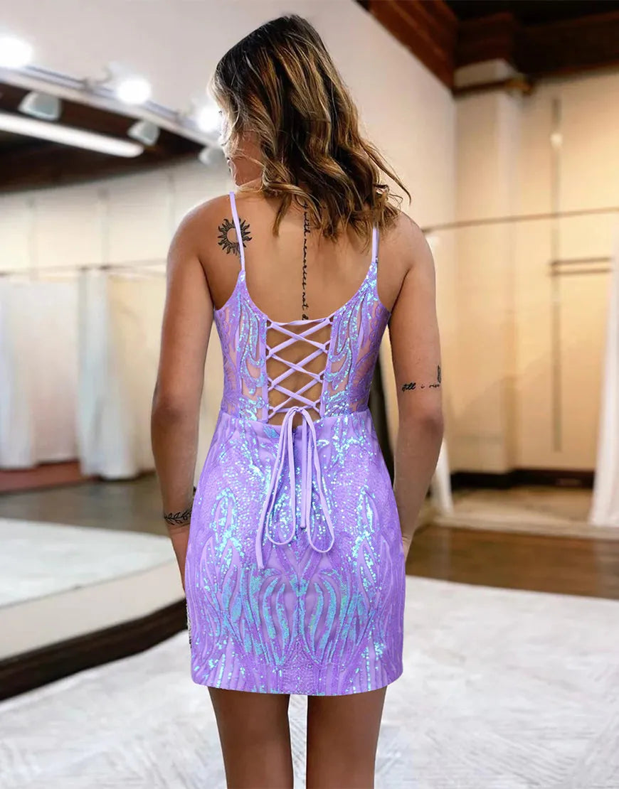 Gorgeous Corset Back Tight Glitter Homecoming Dress