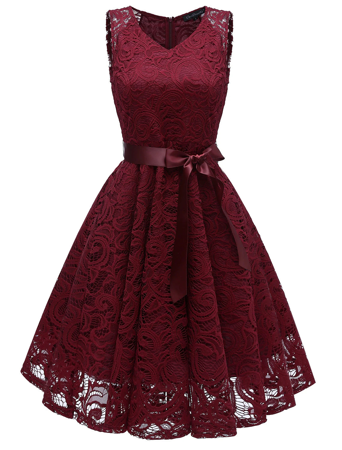 A-Line Cocktail Dresses Minimalist Dress Homecoming Short / Mini Sleeveless V Neck Lace with Bow(s) Pleats
