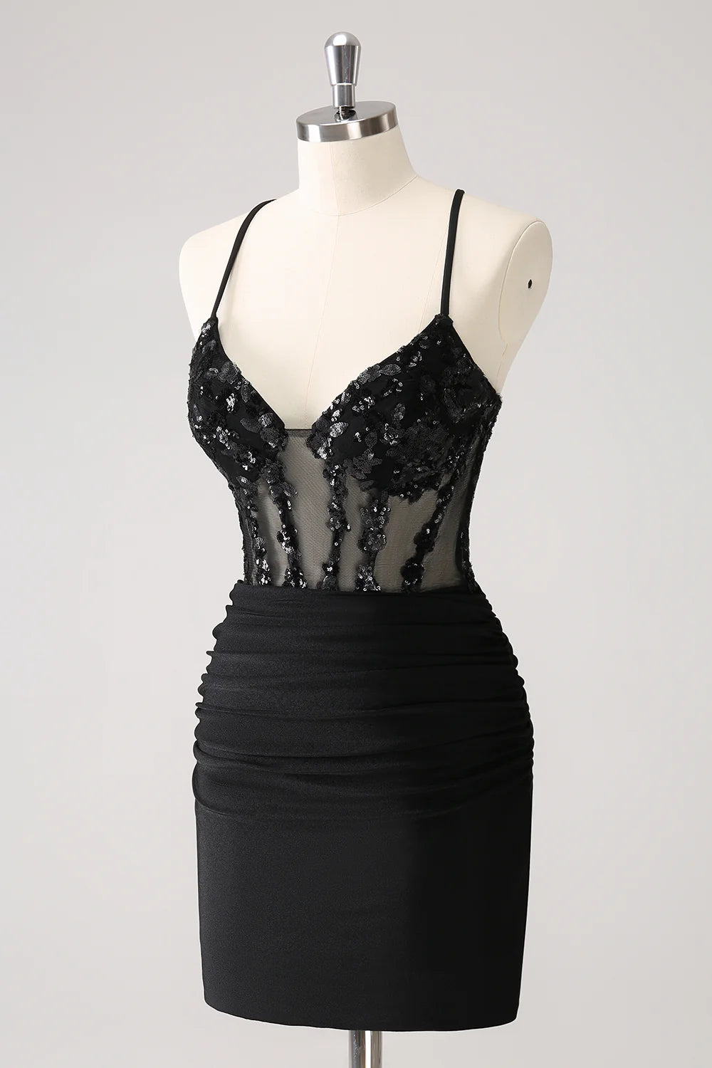 Sparkly Bodycon Spaghetti Corset Short Homecoming Dress with Lace Up Back