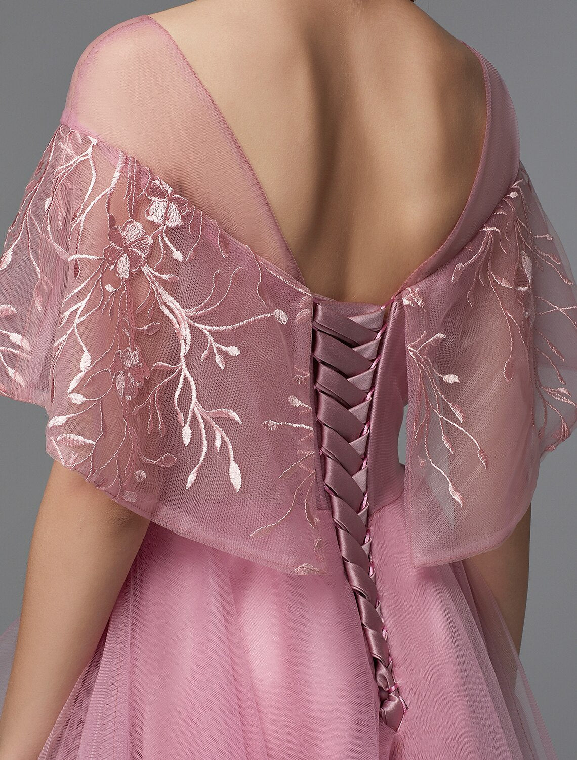 Elegantes A-Linien-Kleid für den Urlaub, asymmetrisch, ärmellos, Illusionsausschnitt, Spitzenband hinten mit Spitzeneinsatz