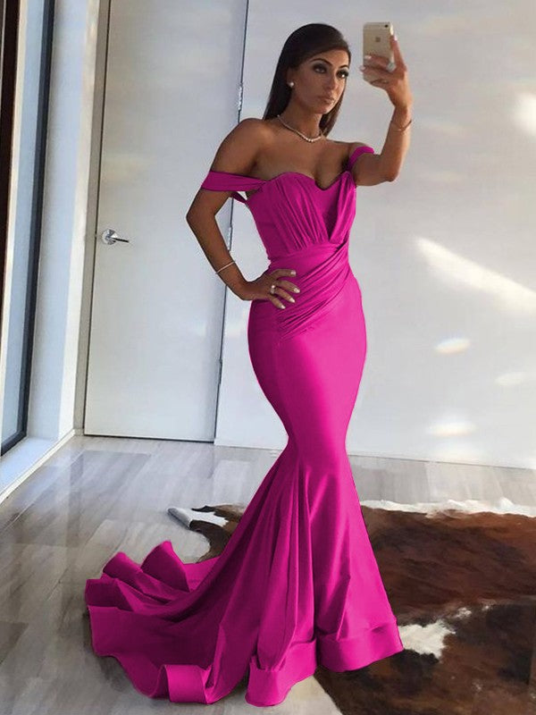Mermaid Sleeveless Off-the-Shoulder Sweep/Brush Train With Ruffles Spandex Dresses