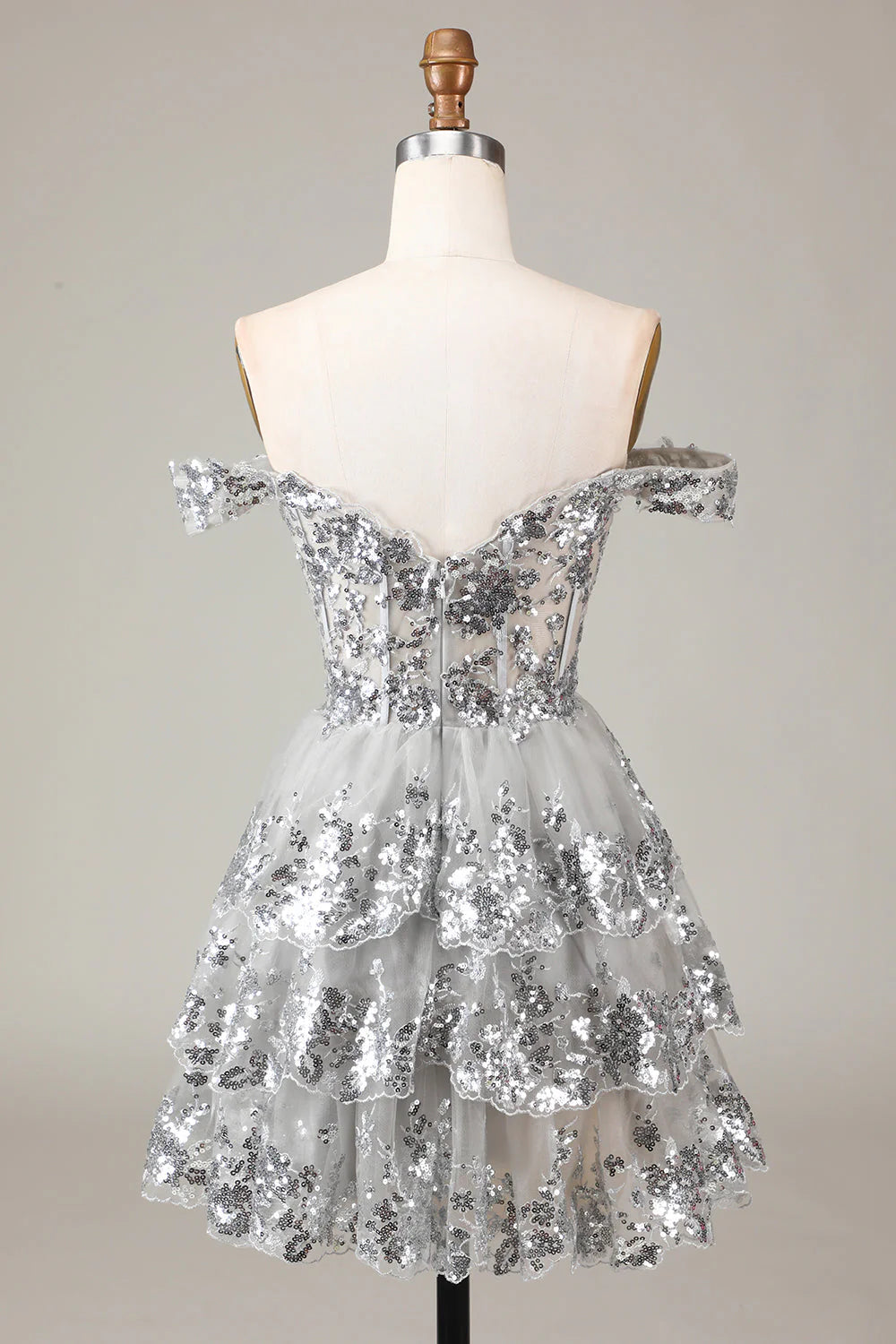 A Line Cute Sparkly Tiered Corset Lace Short Homecoming Dress