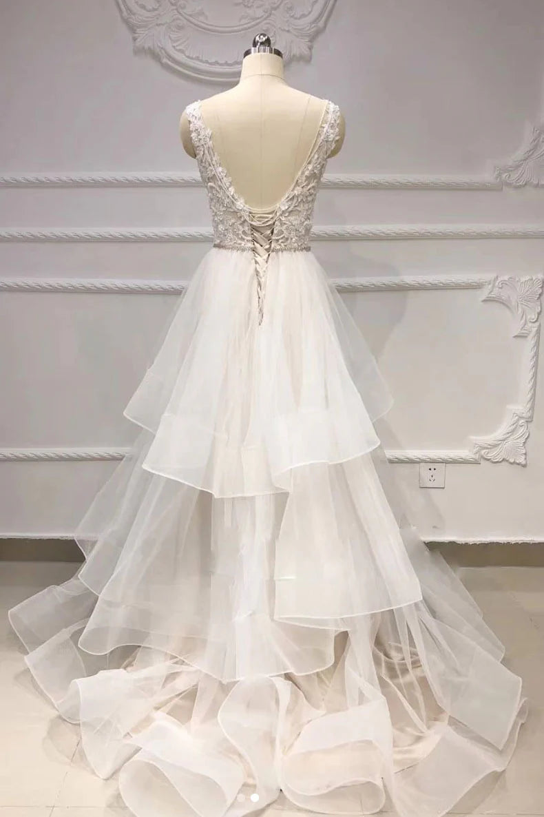 Tulle lace long prom dress