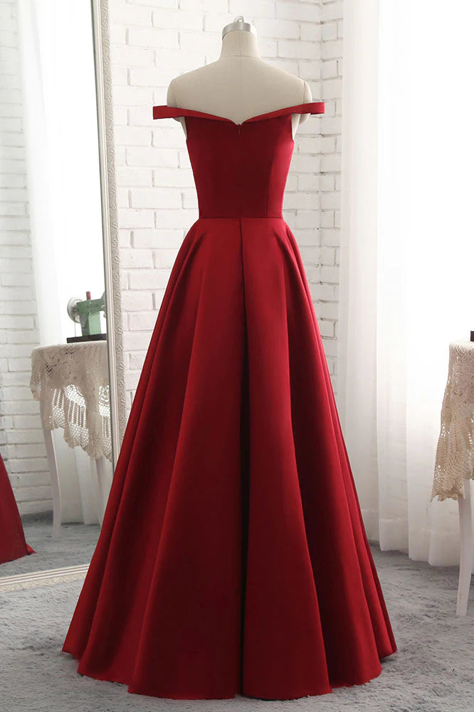 Simple off shoulder long prom dress