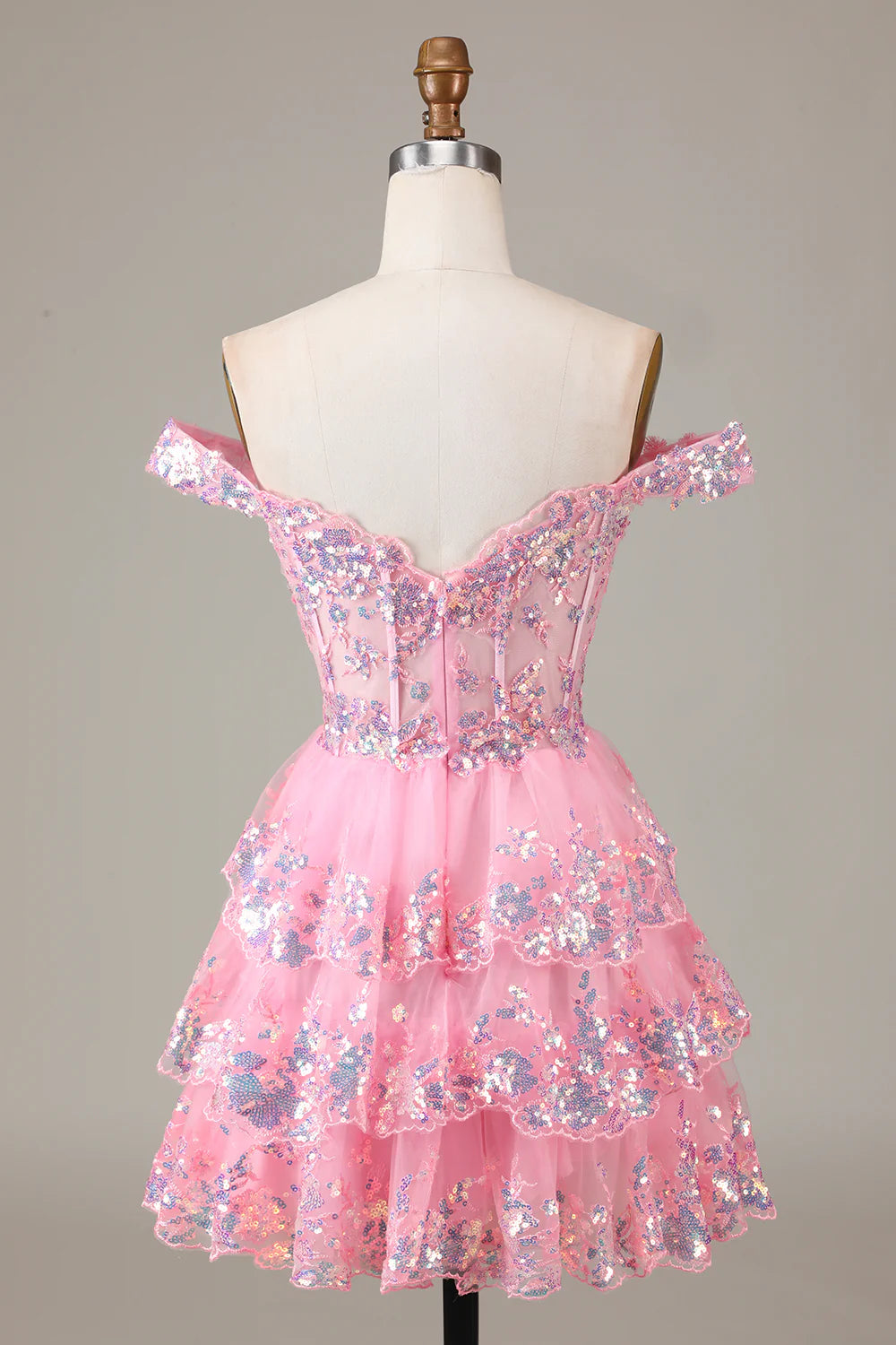 A-Line Sparkly Corset Tiered Lace Short Homecoming Dress