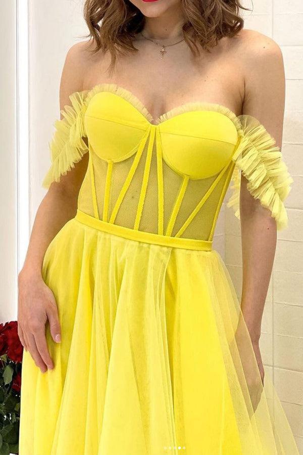 A-line Off The Shoulder Tulle Long Prom Dress