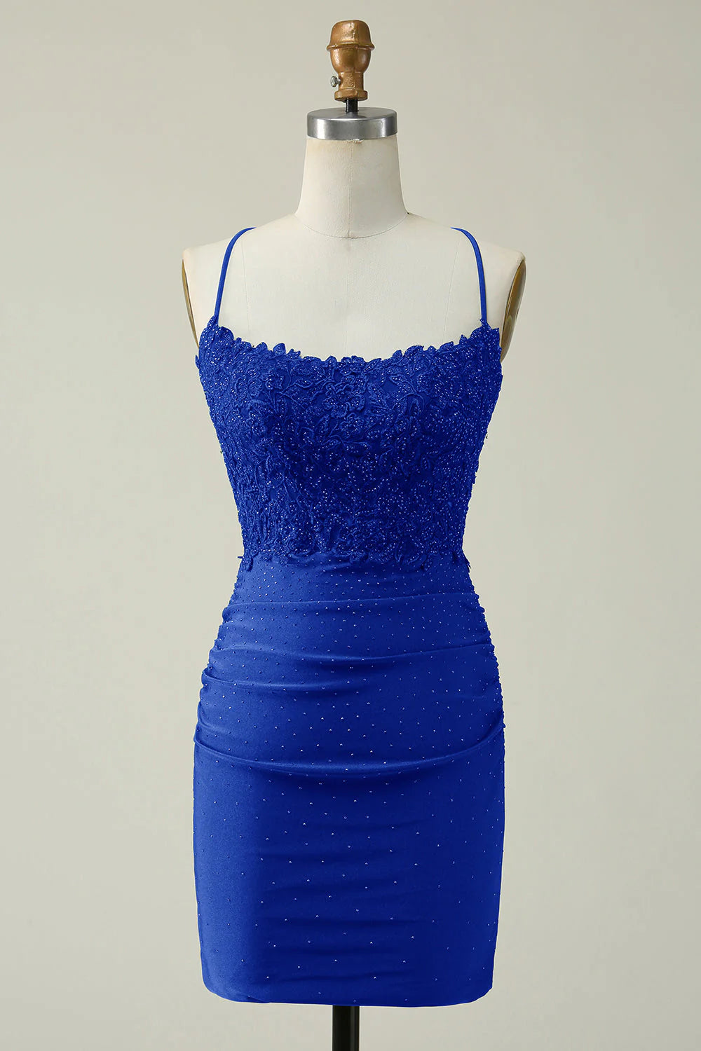 Sheath Spaghetti Straps Short Homecoming Dress with Appliques