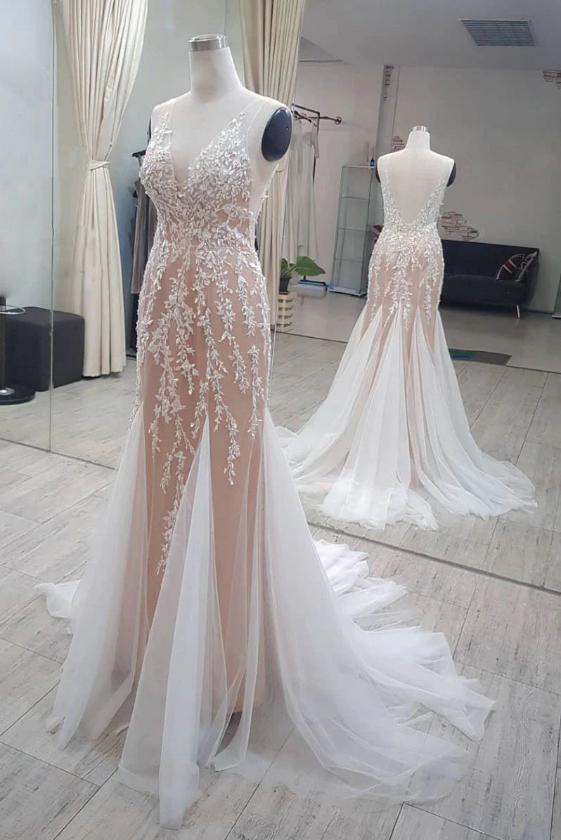 Vestidos de novia largos de tul con corte sirena