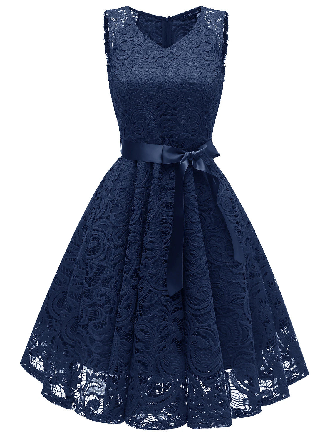 A-Line Cocktail Dresses Minimalist Dress Homecoming Short / Mini Sleeveless V Neck Lace with Bow(s) Pleats