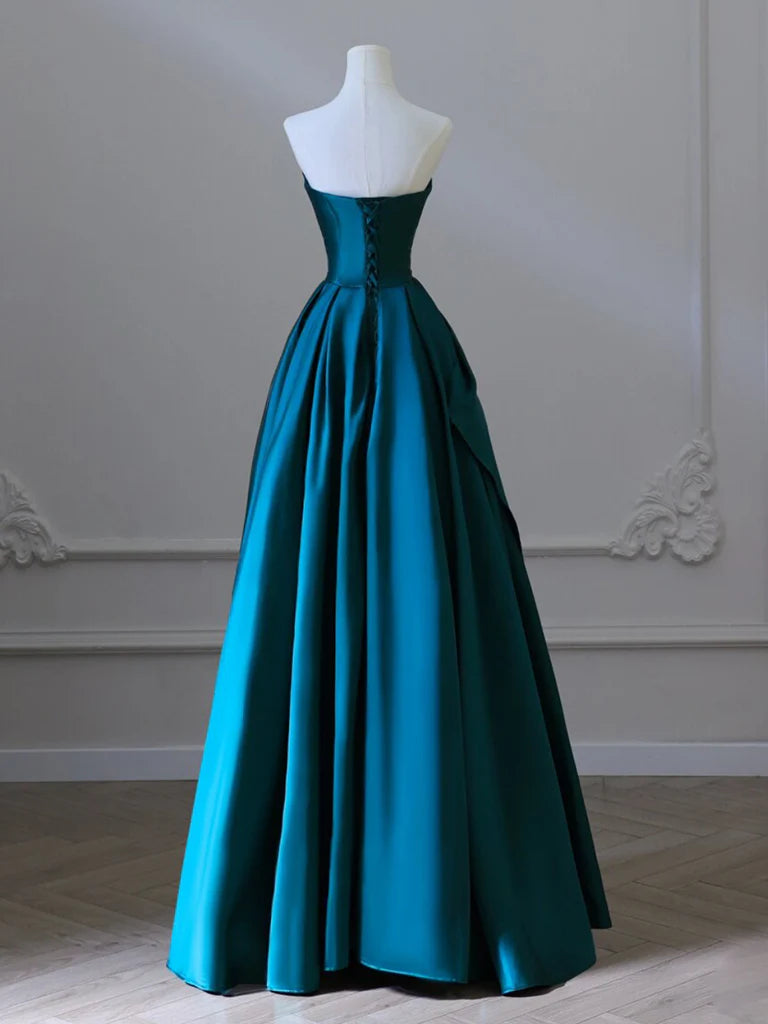 Vestido de fiesta largo de satén con corte A