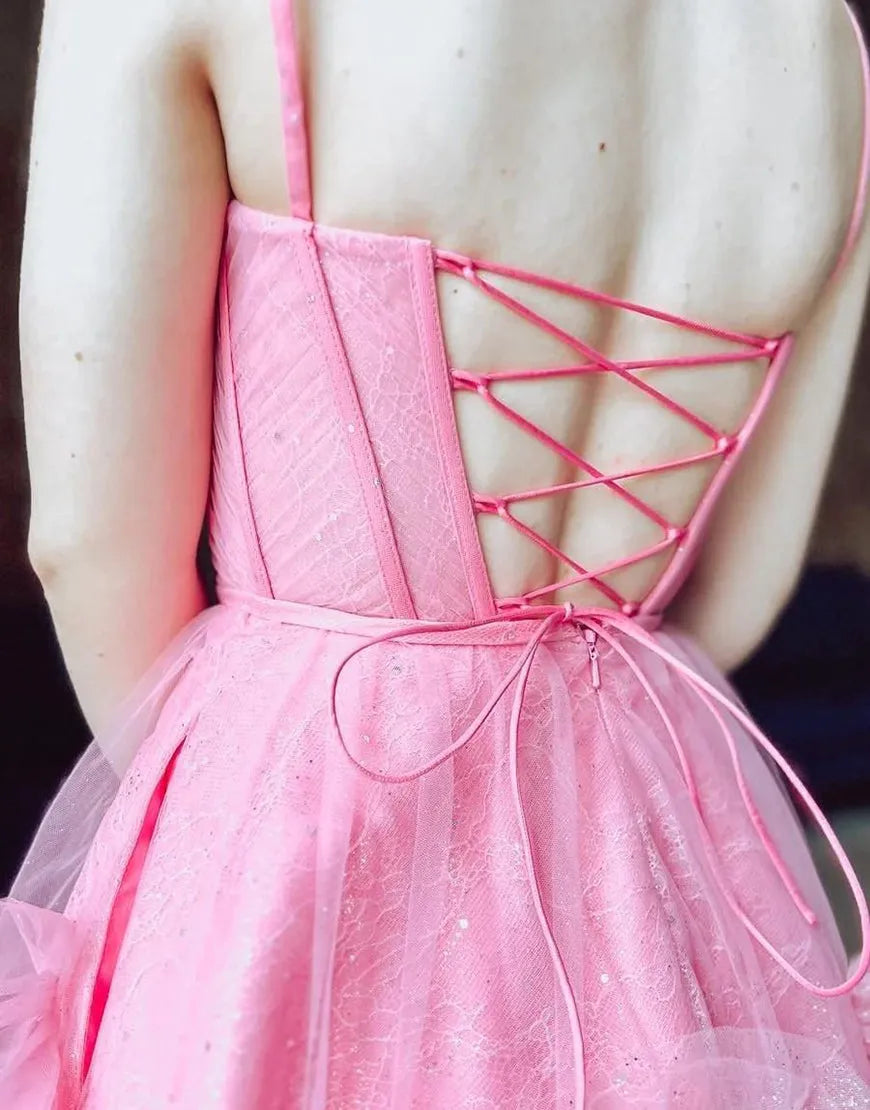 A-Line Lace UpTulle Homecoming Dress