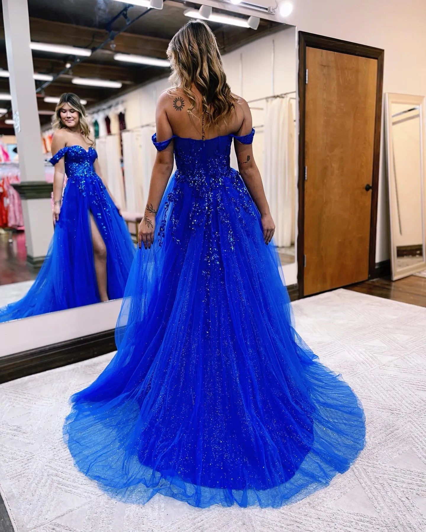 A-line Off The Shoulder Appliques Prom Dress