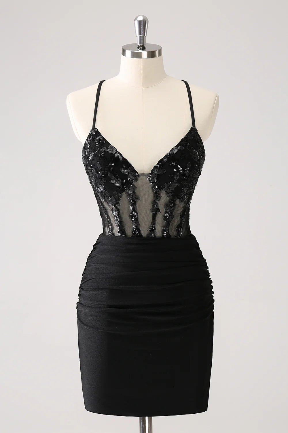 Sparkly Bodycon Spaghetti Corset Short Homecoming Dress with Lace Up Back