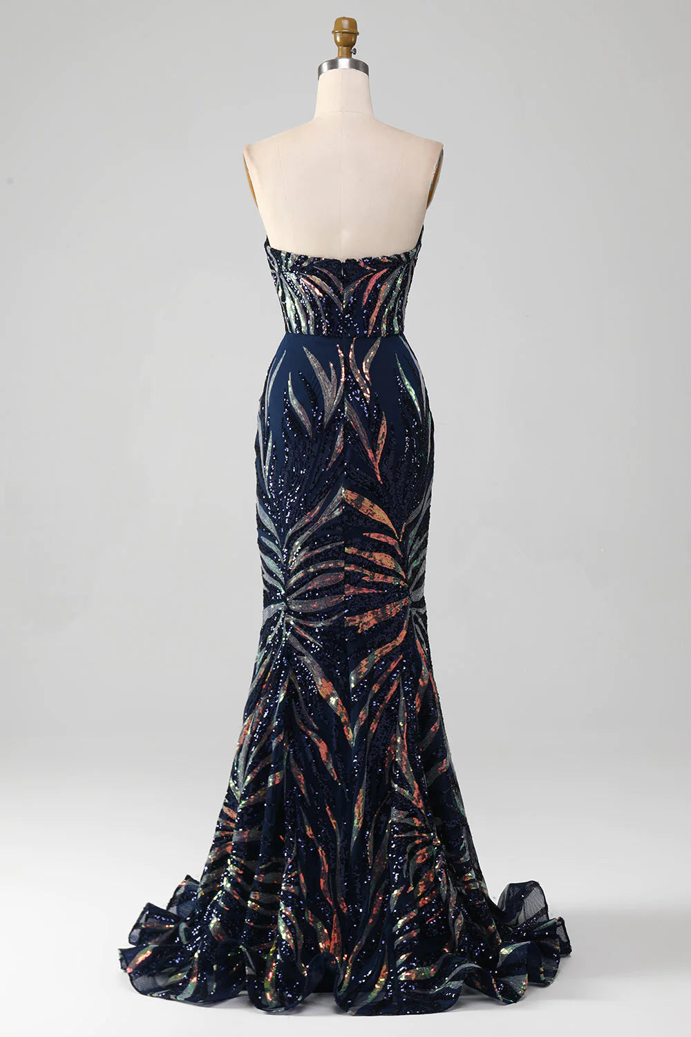 Glitzerndes, marineblaues, langes Ballkleid mit Meerjungfrau-Pailletten
