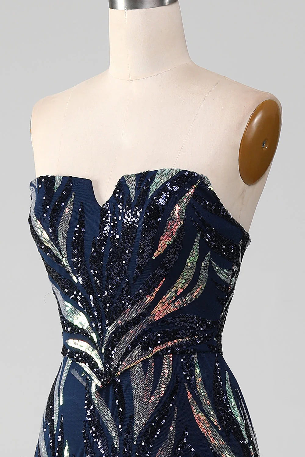 Glitzerndes, marineblaues, langes Ballkleid mit Meerjungfrau-Pailletten