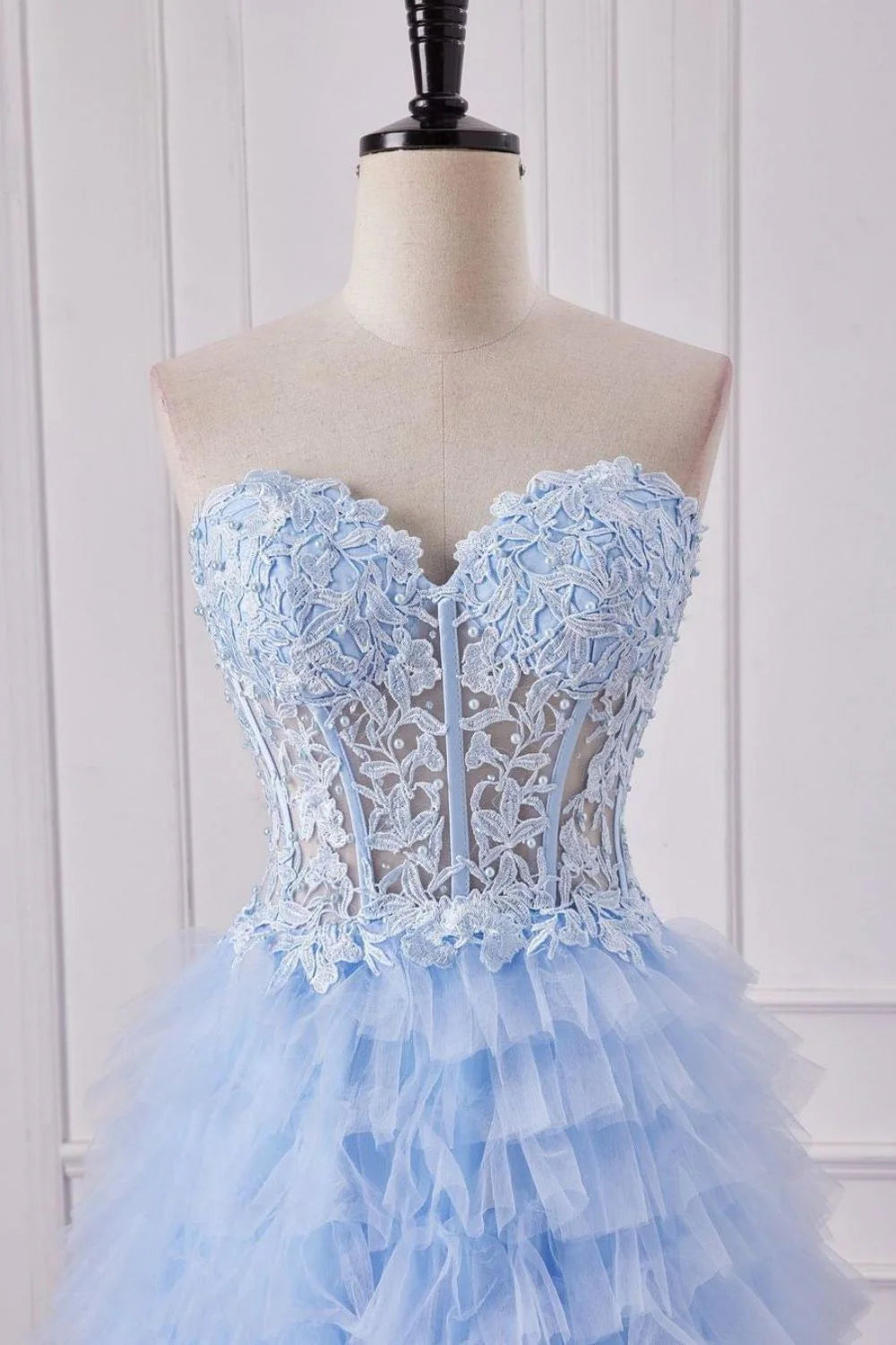 A-Line Lace Top Long Tulle Prom Dress With Slit