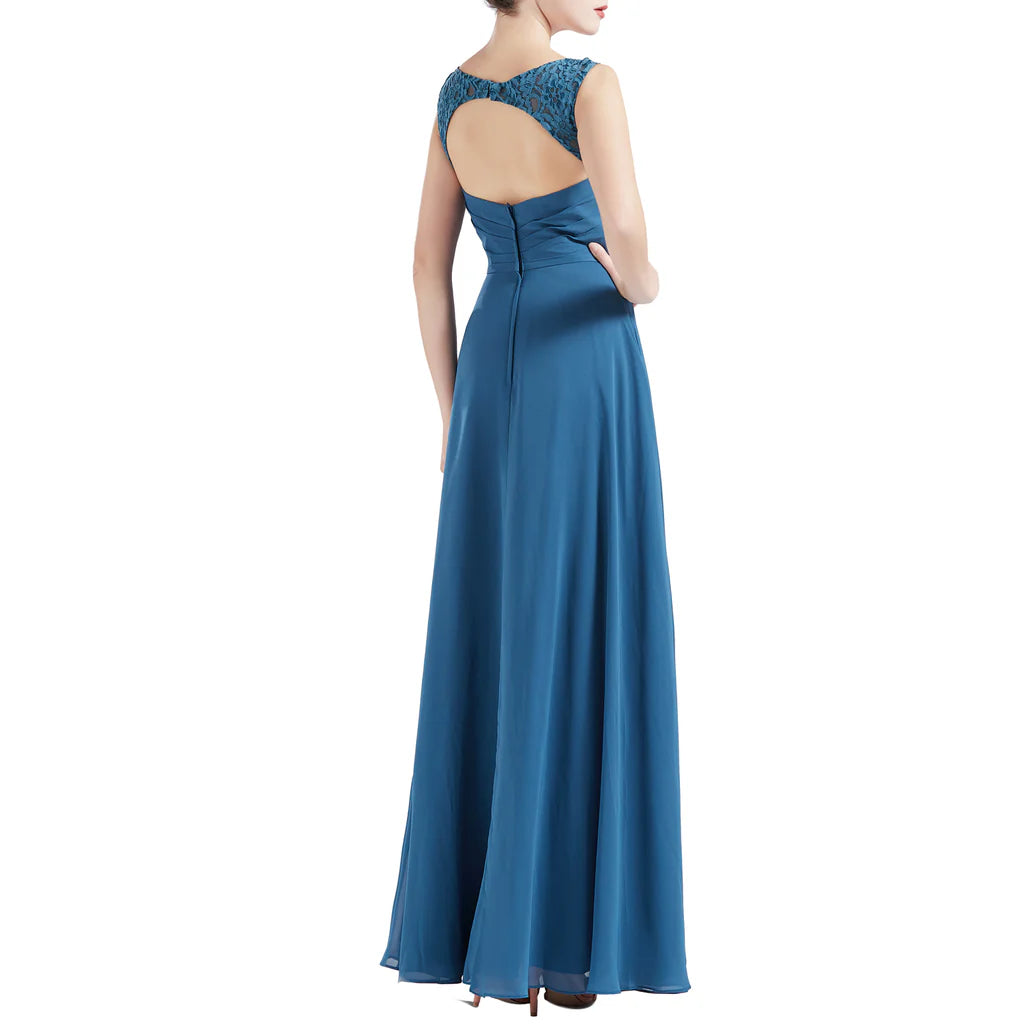 A Line V Neck Lace Chiffon Wedding Party Bridesmaid Dresses